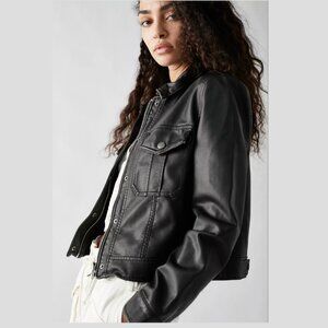 NWT Free People Emma Shrunken Vegan Moto Jacket - Black XL